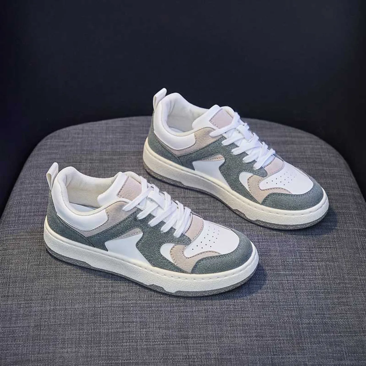 Green suede mix color casual shoe sneaker