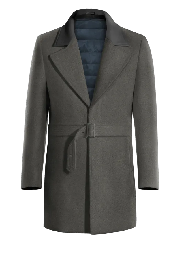 Grey Belted Coat with contrasted Collar