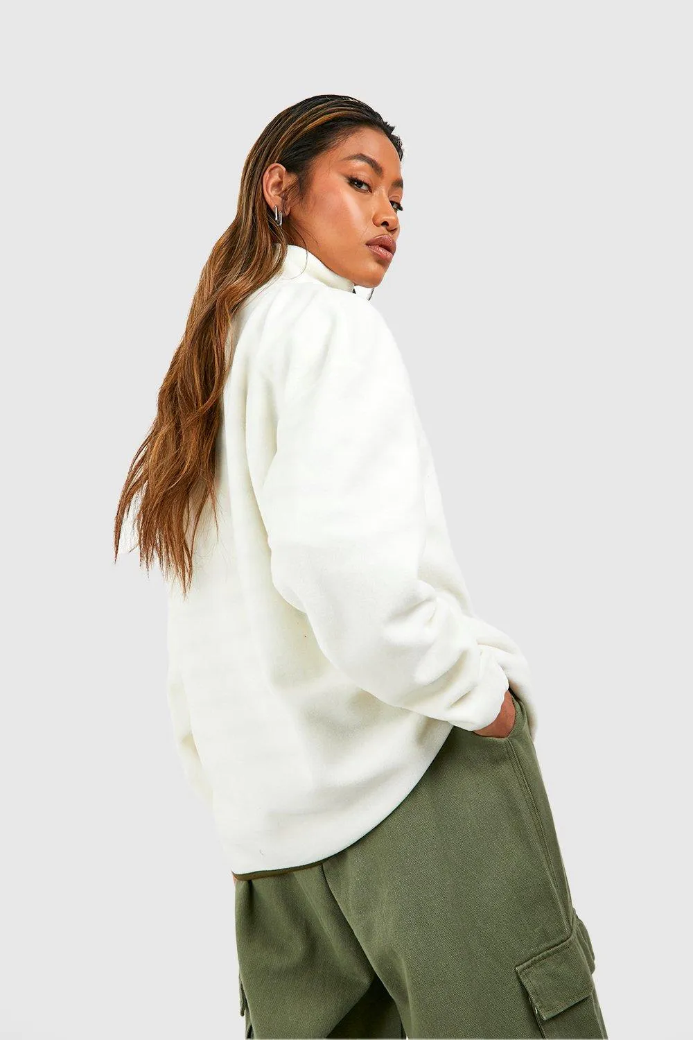 Hoodies & Sweatshirts | Polar Fleece Pocket Detail Half Zip Oversized Sweatshirt | boohoo