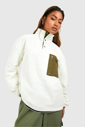 Hoodies & Sweatshirts | Polar Fleece Pocket Detail Half Zip Oversized Sweatshirt | boohoo