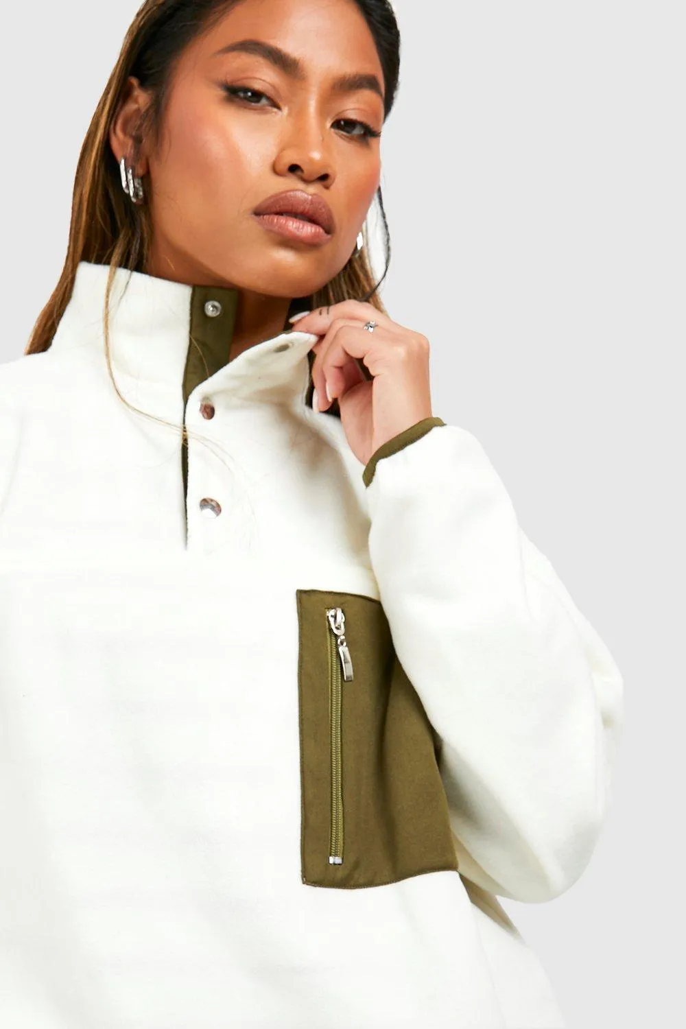 Hoodies & Sweatshirts | Polar Fleece Pocket Detail Half Zip Oversized Sweatshirt | boohoo