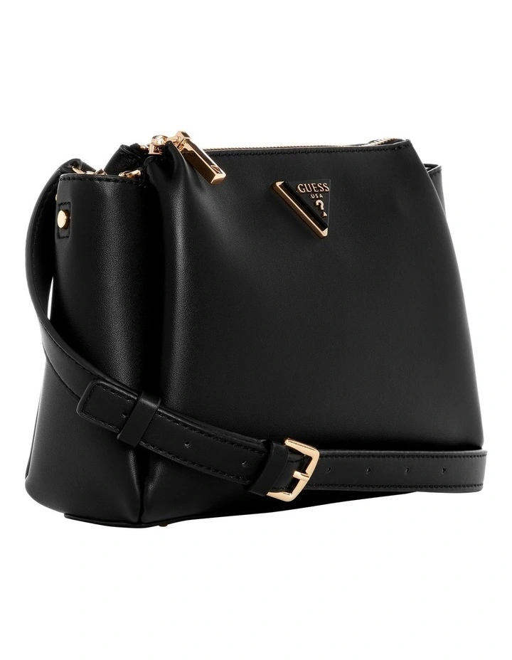 Iwona Triple Compartment Top Zip Crossbody Bag in Black