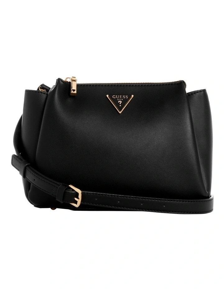 Iwona Triple Compartment Top Zip Crossbody Bag in Black