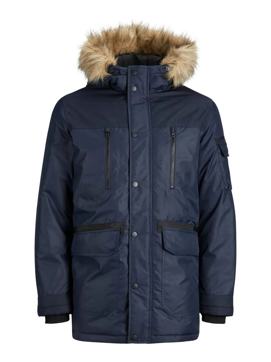 Jack & Jones Hooded Globe Parka Jacket Navy Blazer