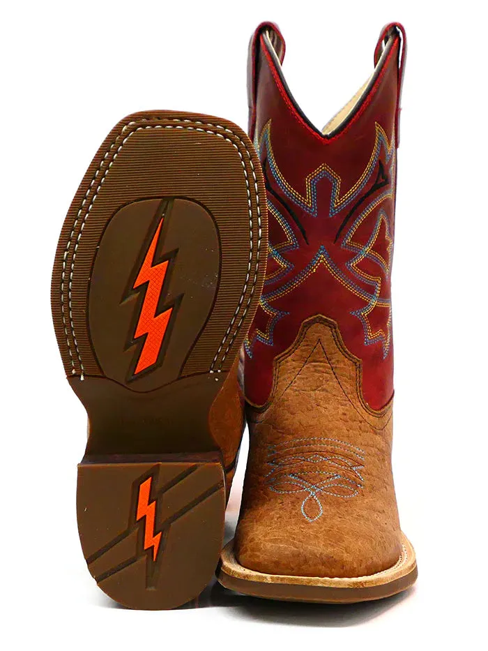 Jama Old West Youth Rust Brown Square Toe Cowboy Boots