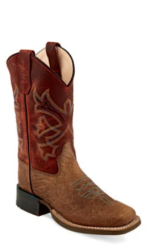 Jama Old West Youth Rust Brown Square Toe Cowboy Boots