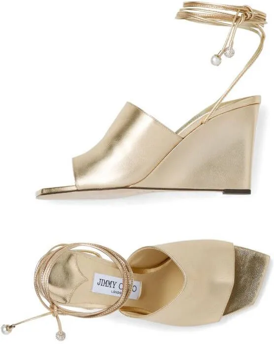 Jimmy Choo Elyna metallic wedge sandals Gold