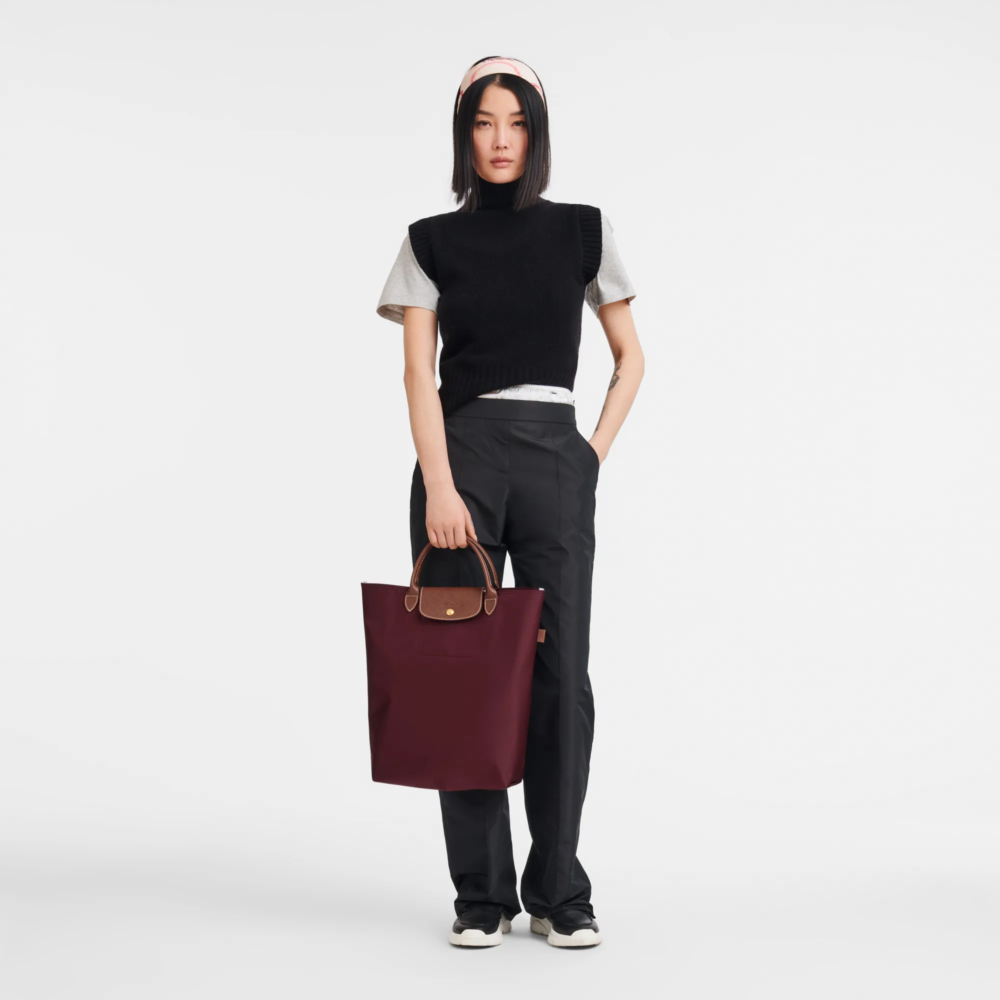 Le Pliage Original M Tote bag Burgundy - Canvas