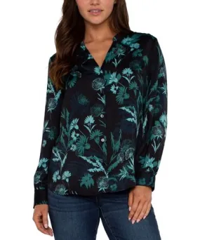 Liverpool Los Angeles Women's Band Collar Floral Print Blouse