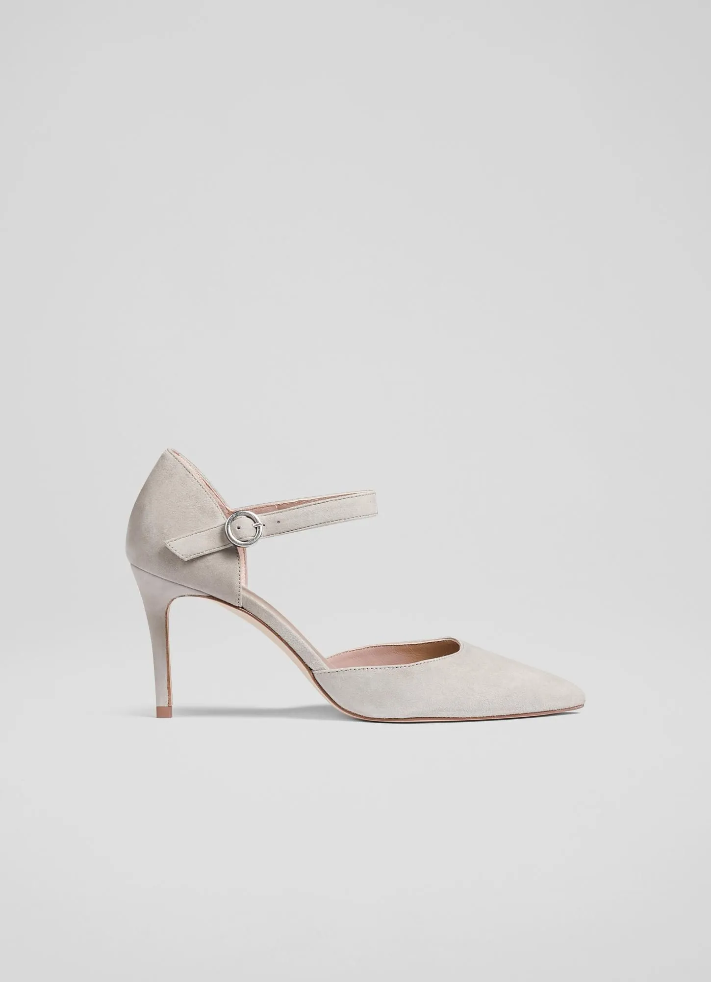 Monet Grey Suede Ankle Strap Heels, Grey