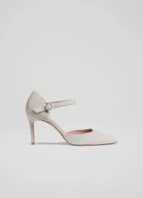 Monet Grey Suede Ankle Strap Heels, Grey