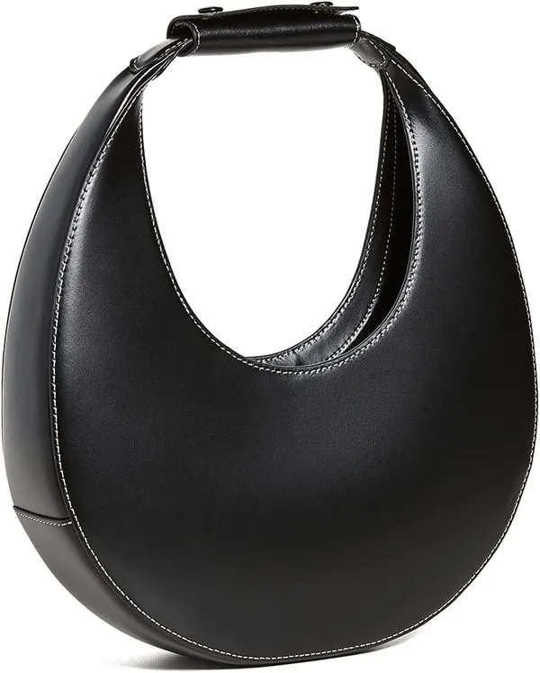 Moon Suede Leather Top Handle Tote Handbag - Black