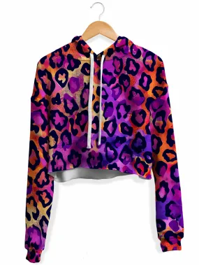 Neon Leopard Fleece Crop Hoodie