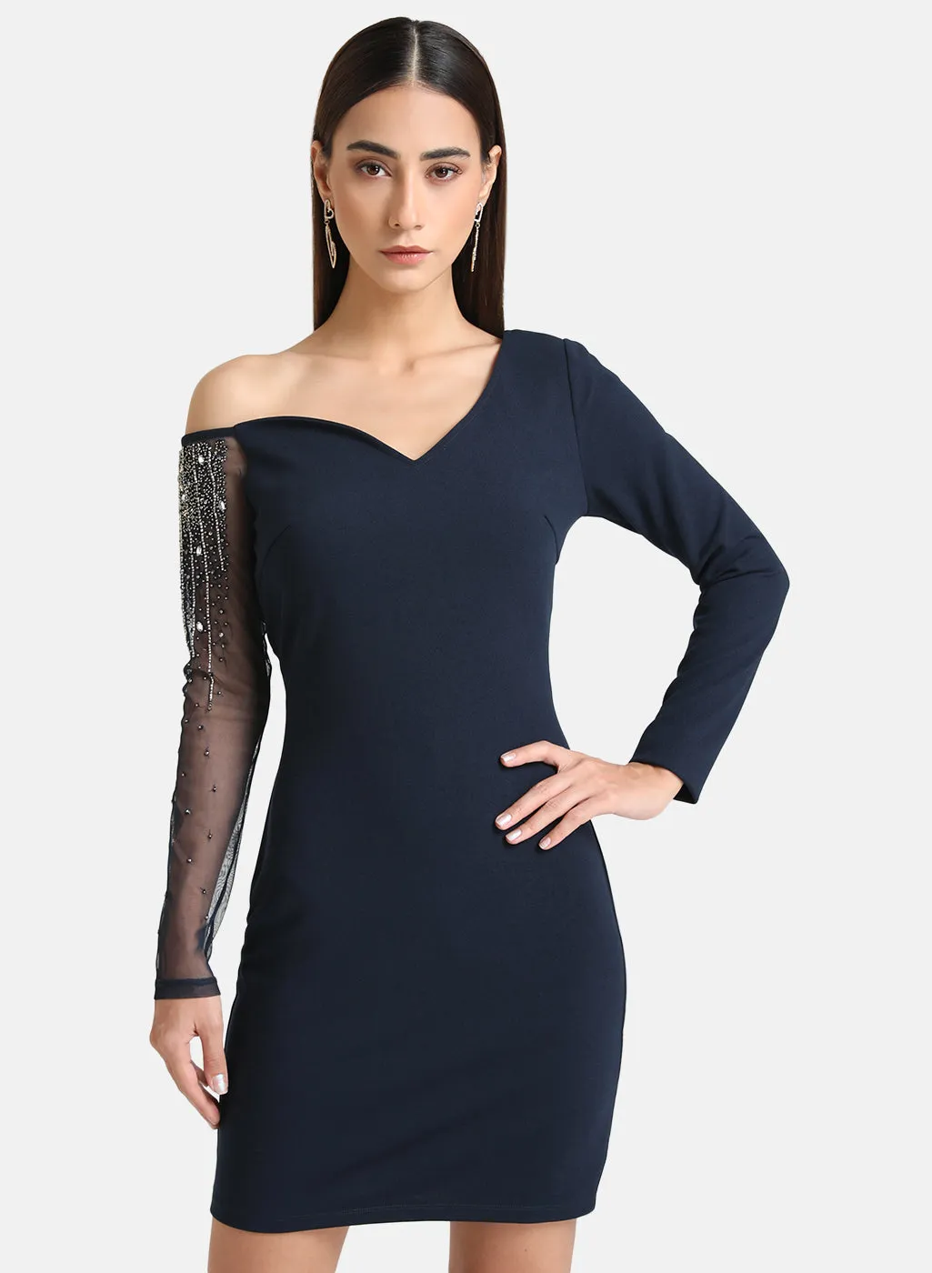 One Shoulder Embellished Mini Dress