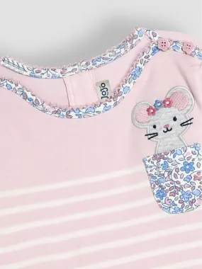 Pink Mouse Cotton Long Sleeve Pocket Breton Top