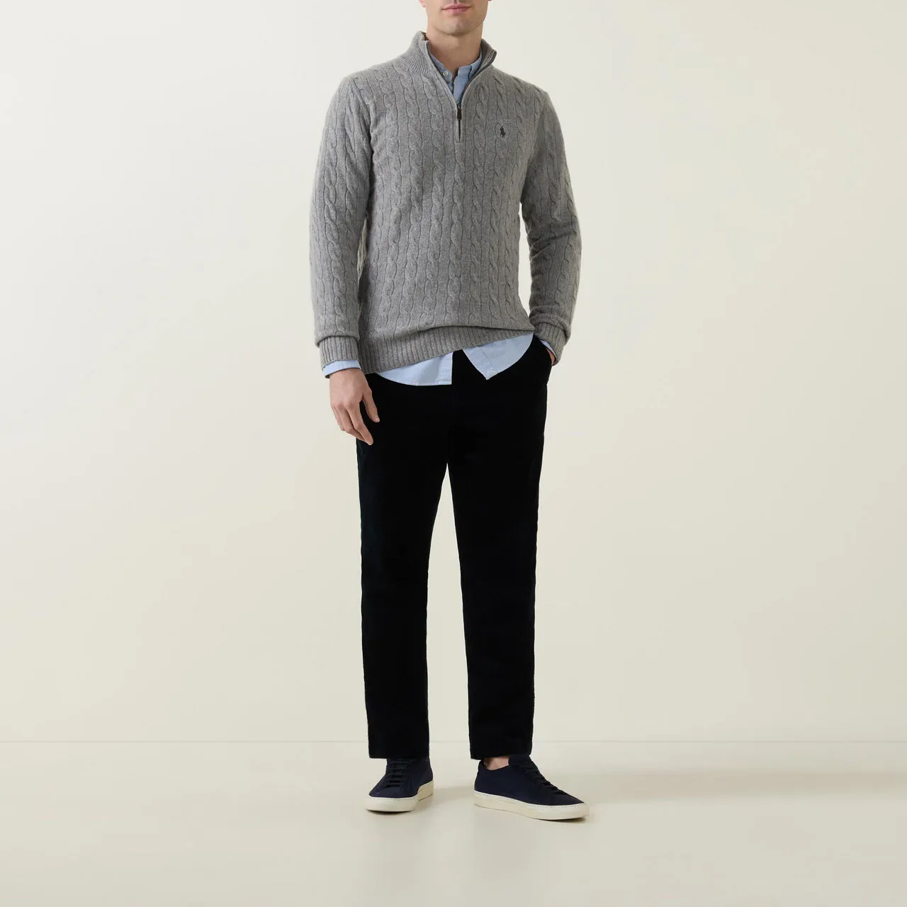 POLO RALPH LAUREN Cable-Knit Half-Zip Sweater - Grey