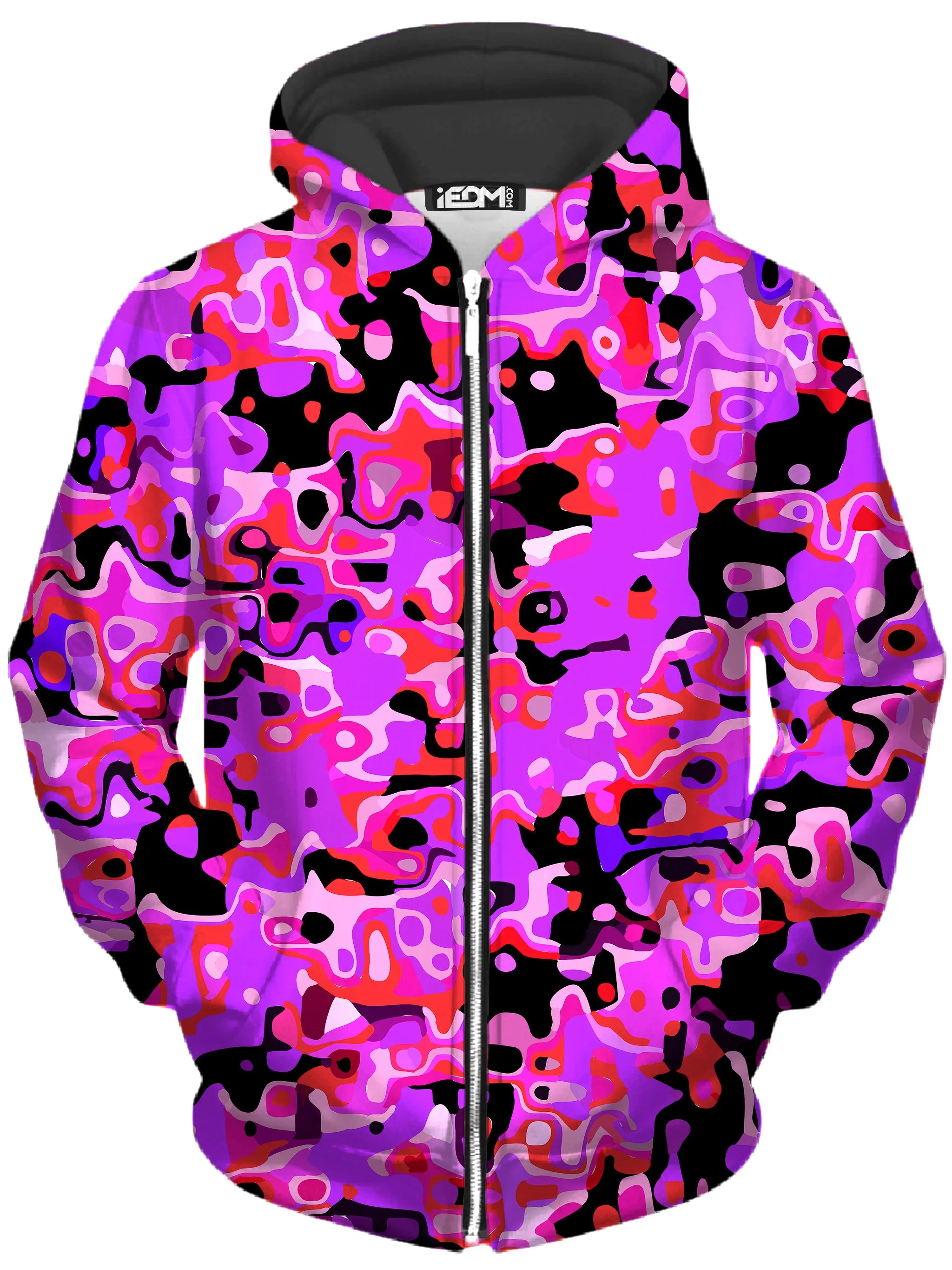 Purple Red and Black Rave Camo Melt Zip-Up Hoodie and Leggings Combo