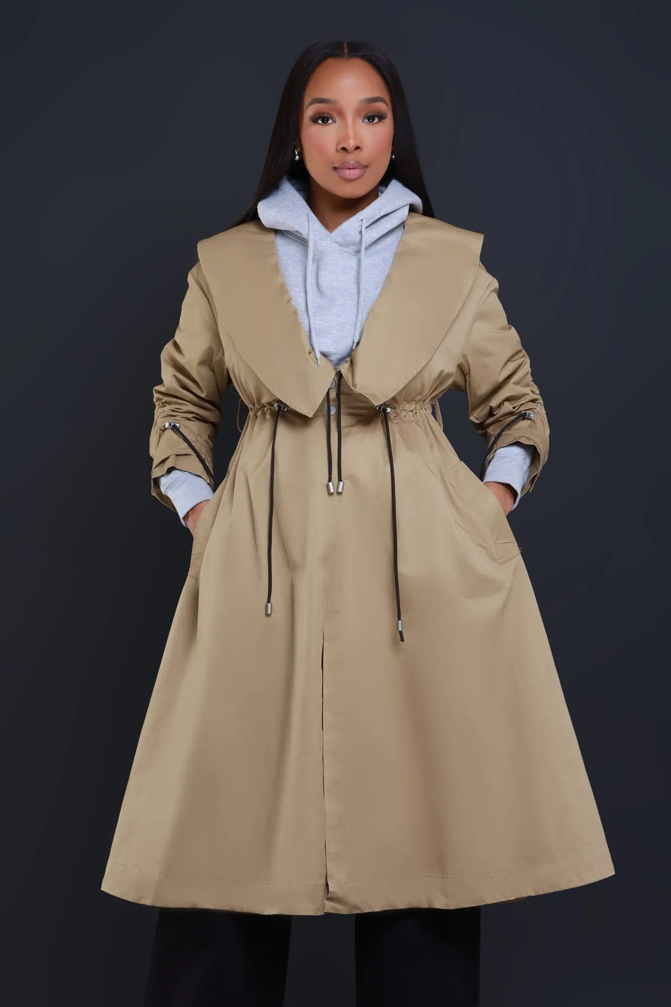 Rainy Day Belted Trench Coat - Khaki