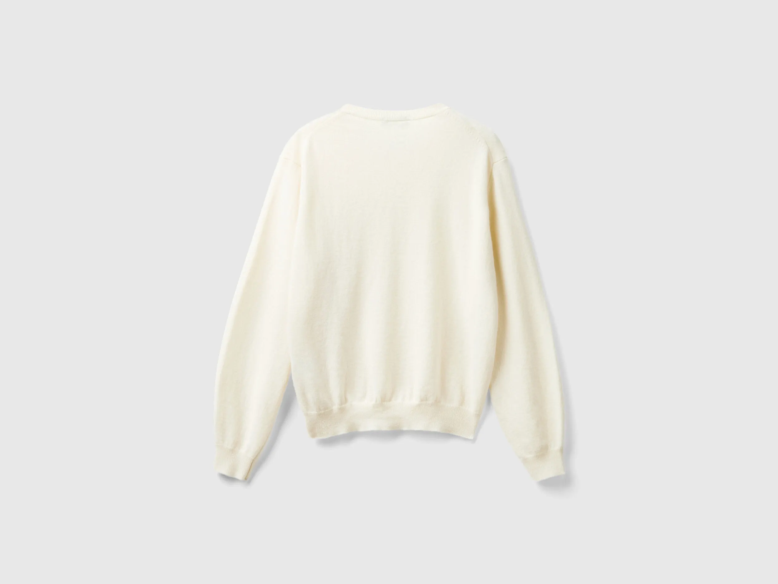 Relaxed fit pure Merino wool sweater - Creamy White | Benetton