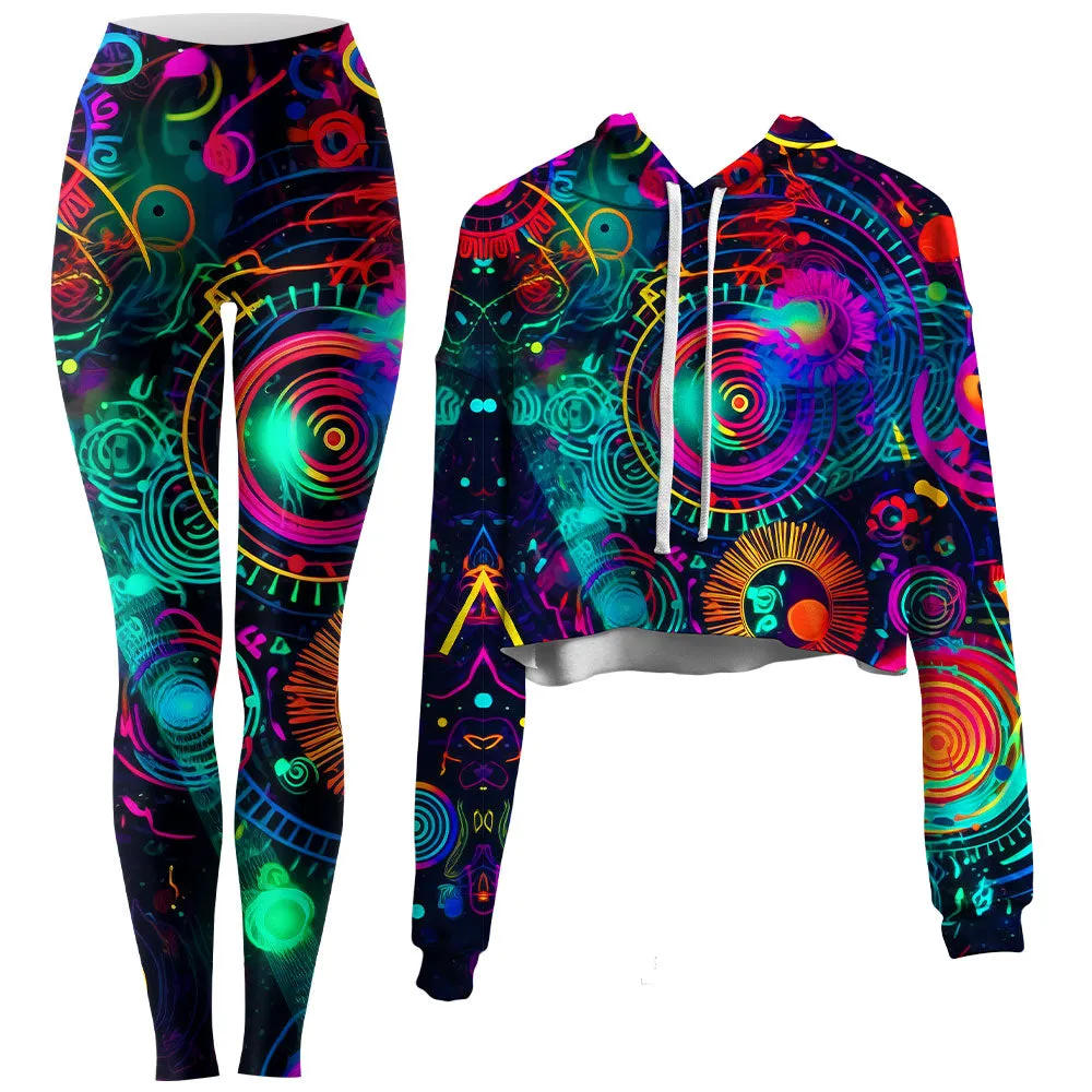 Retro Trip Crop Hoodie and Leggings Combo