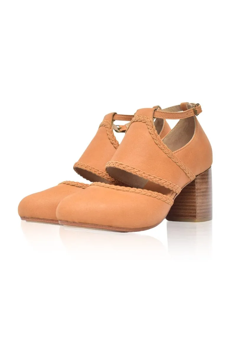 Serenity Leather Heels in Light Tan