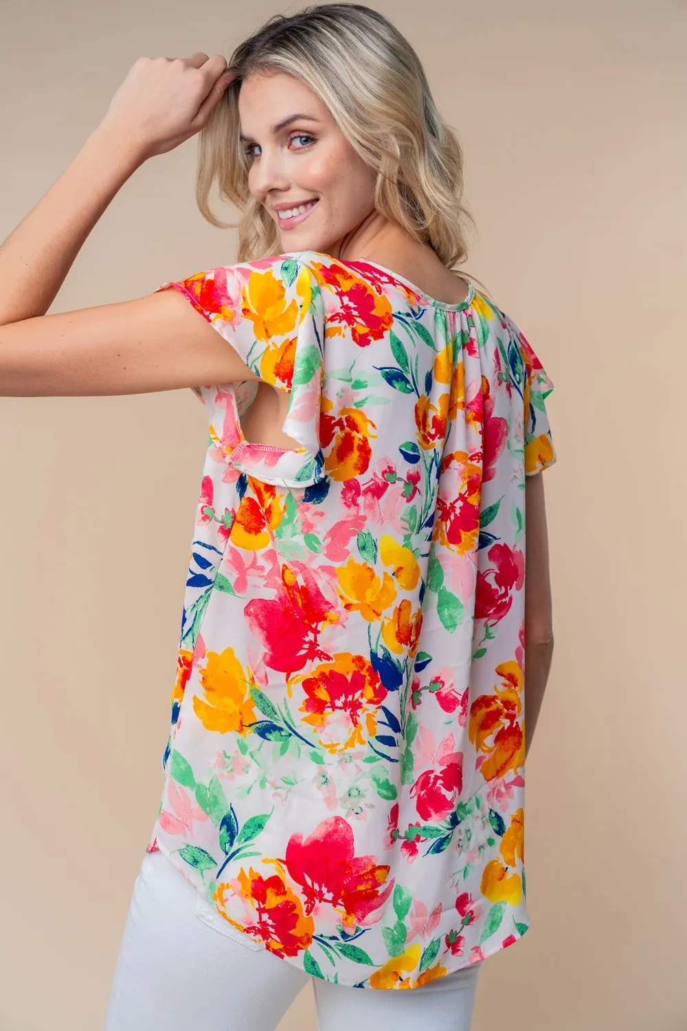 Short Sleeve Floral Woven Top