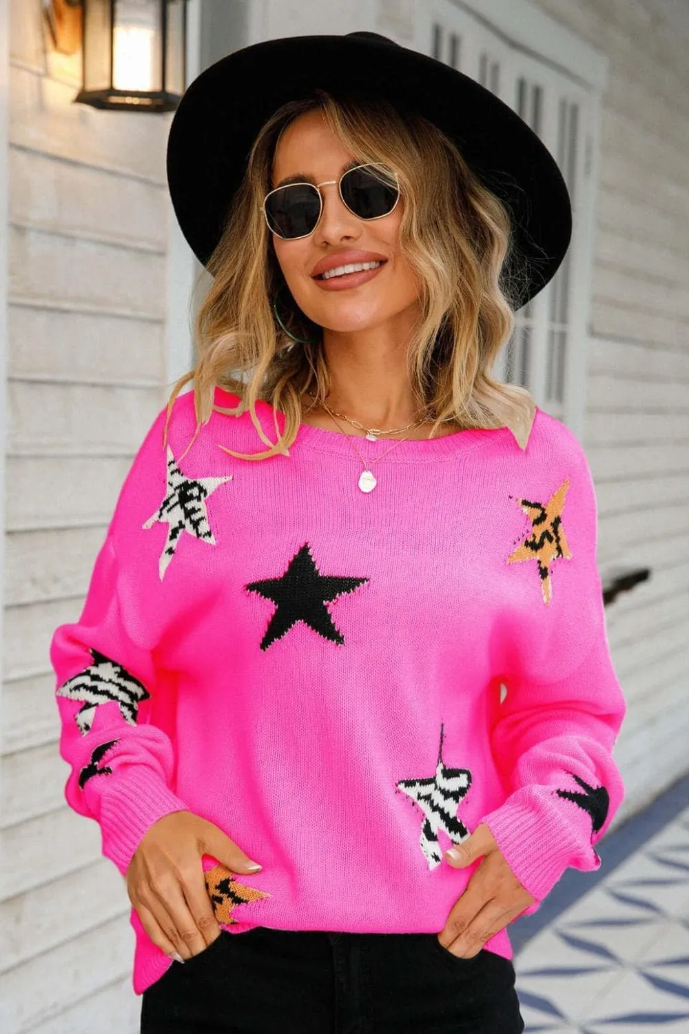 Star Pattern Dropped Shoulder Sweater