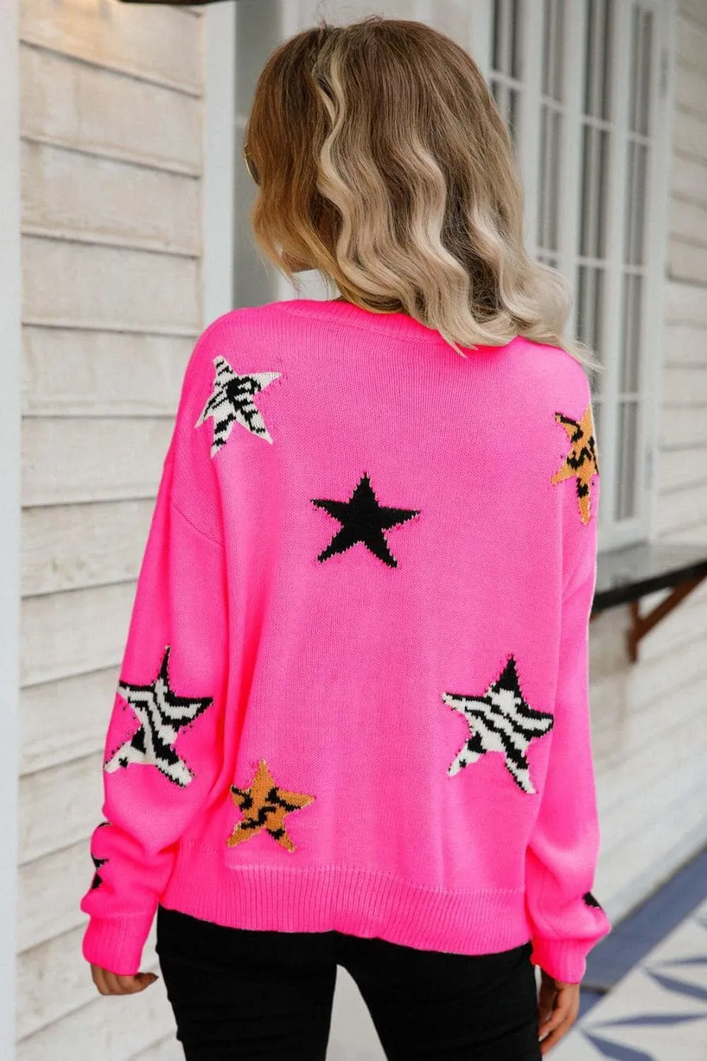 Star Pattern Dropped Shoulder Sweater