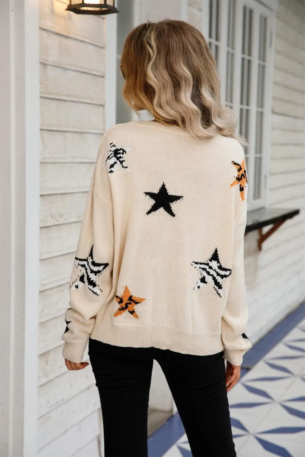 Star Pattern Dropped Shoulder Sweater