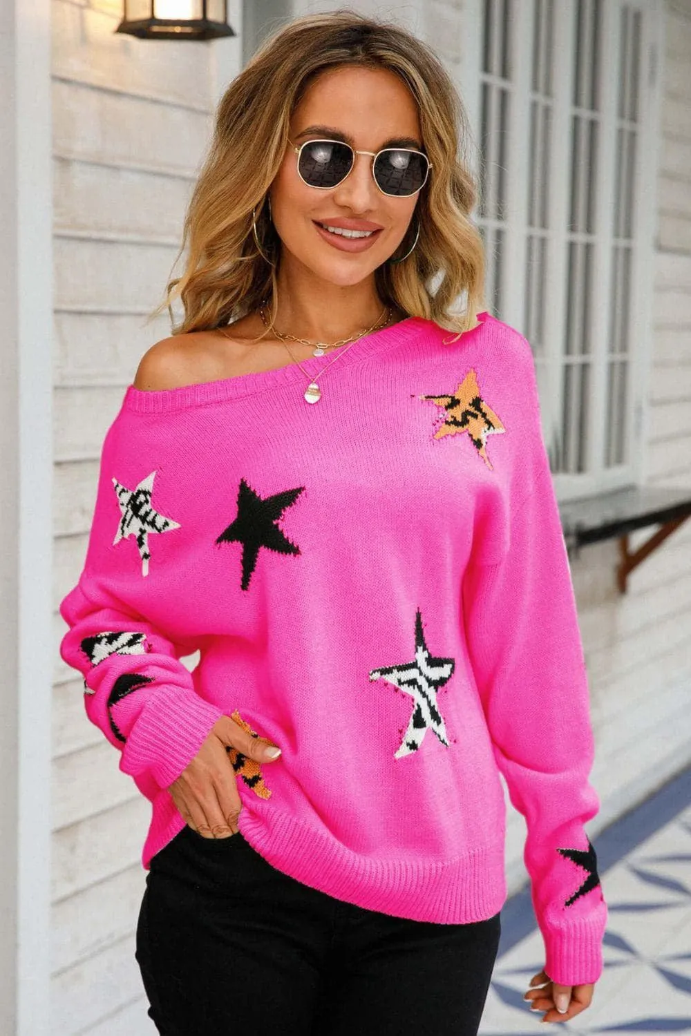 Star Pattern Dropped Shoulder Sweater