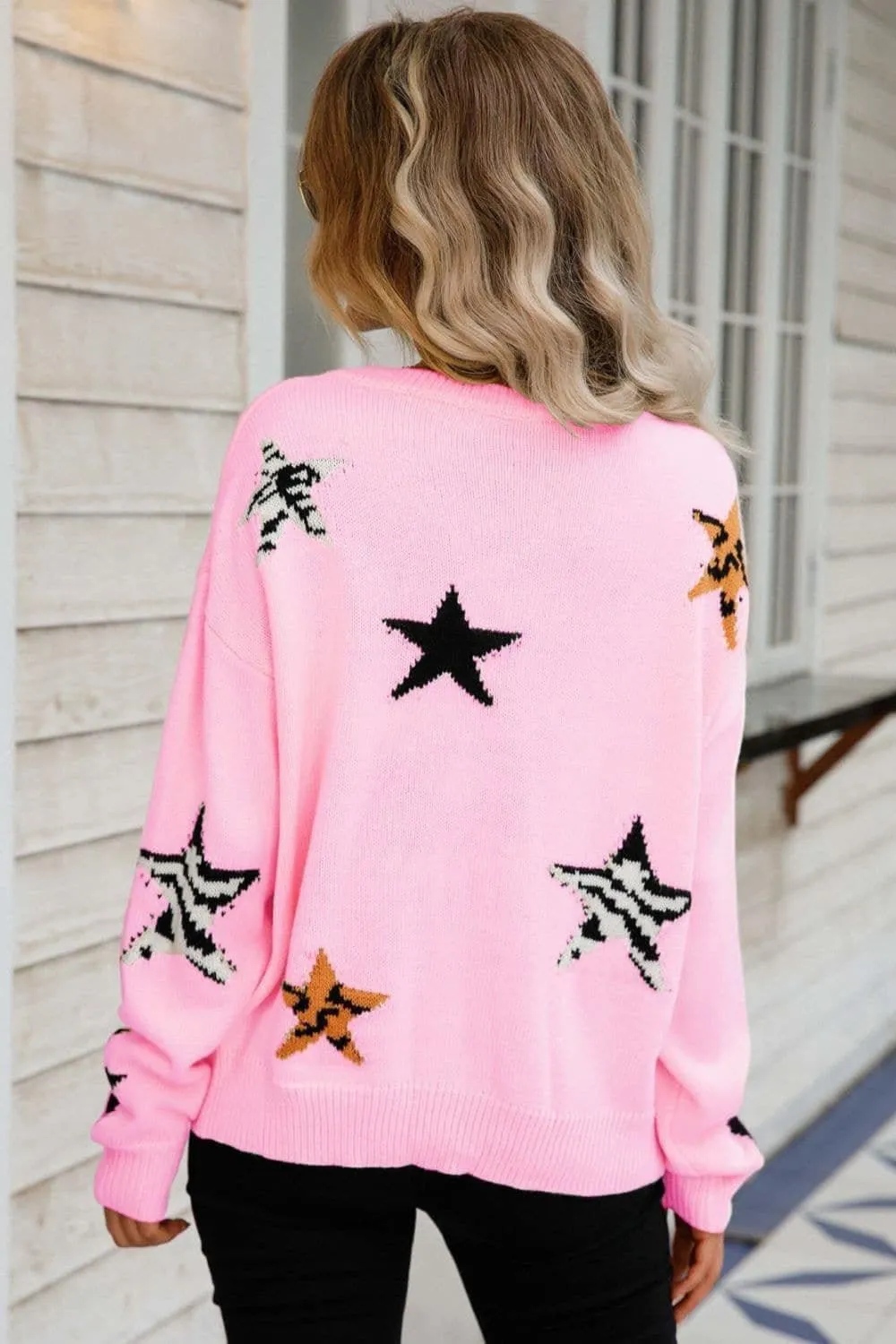 Star Pattern Dropped Shoulder Sweater