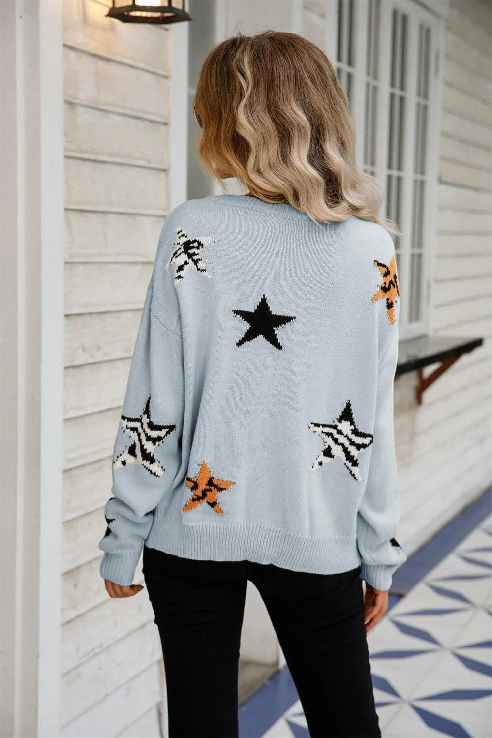 Star Pattern Dropped Shoulder Sweater