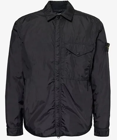 Stone Island Mens Black Compass-badge pointed-collar shell jacket