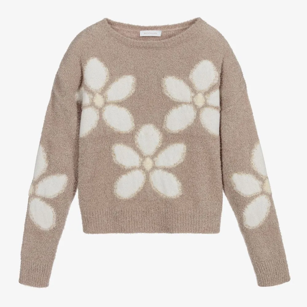 Teen Beige Flower Sweater