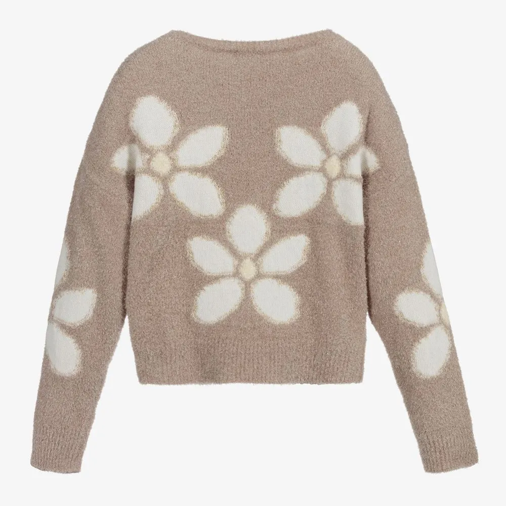 Teen Beige Flower Sweater