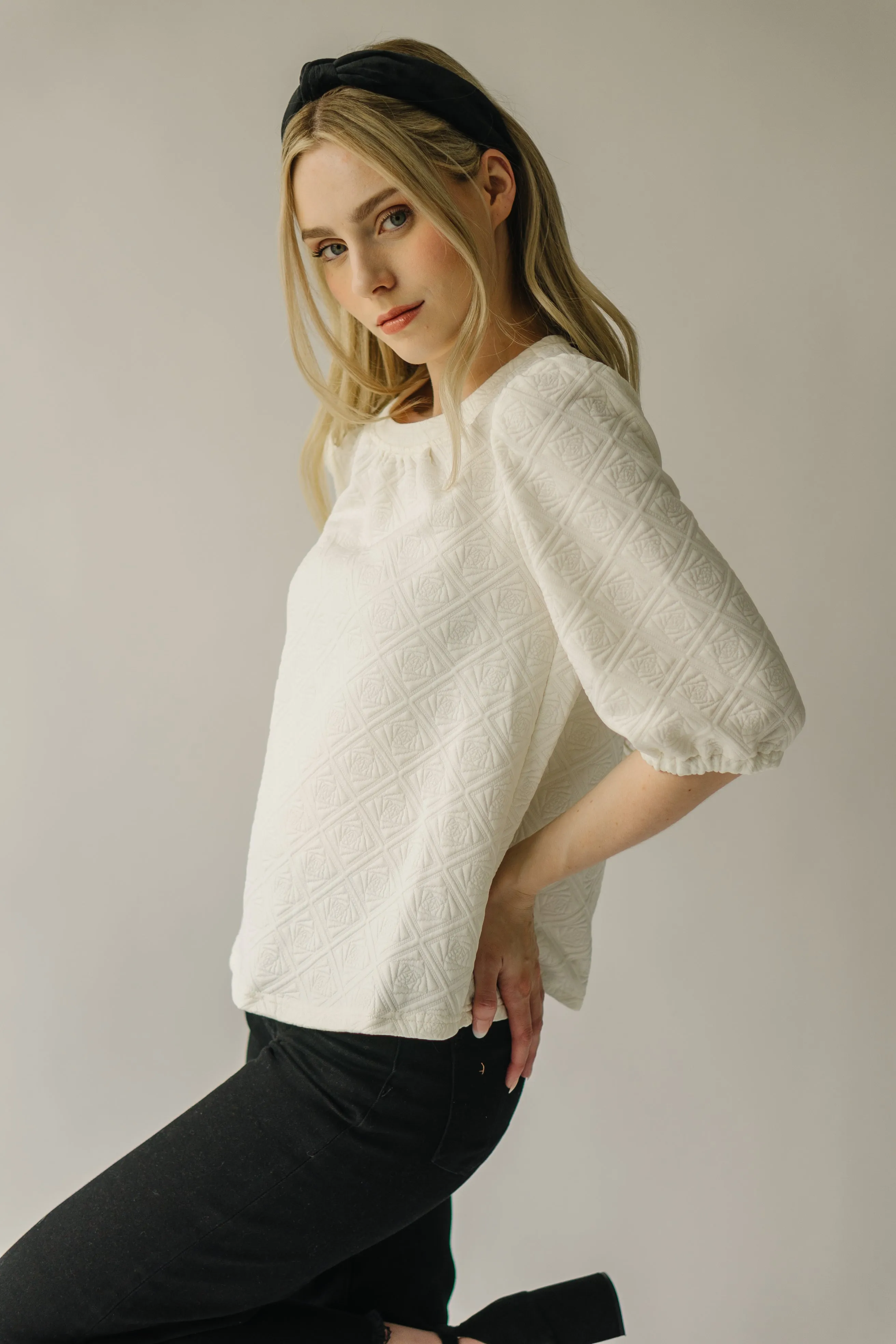 The Brevard Textured Blouse in Cream