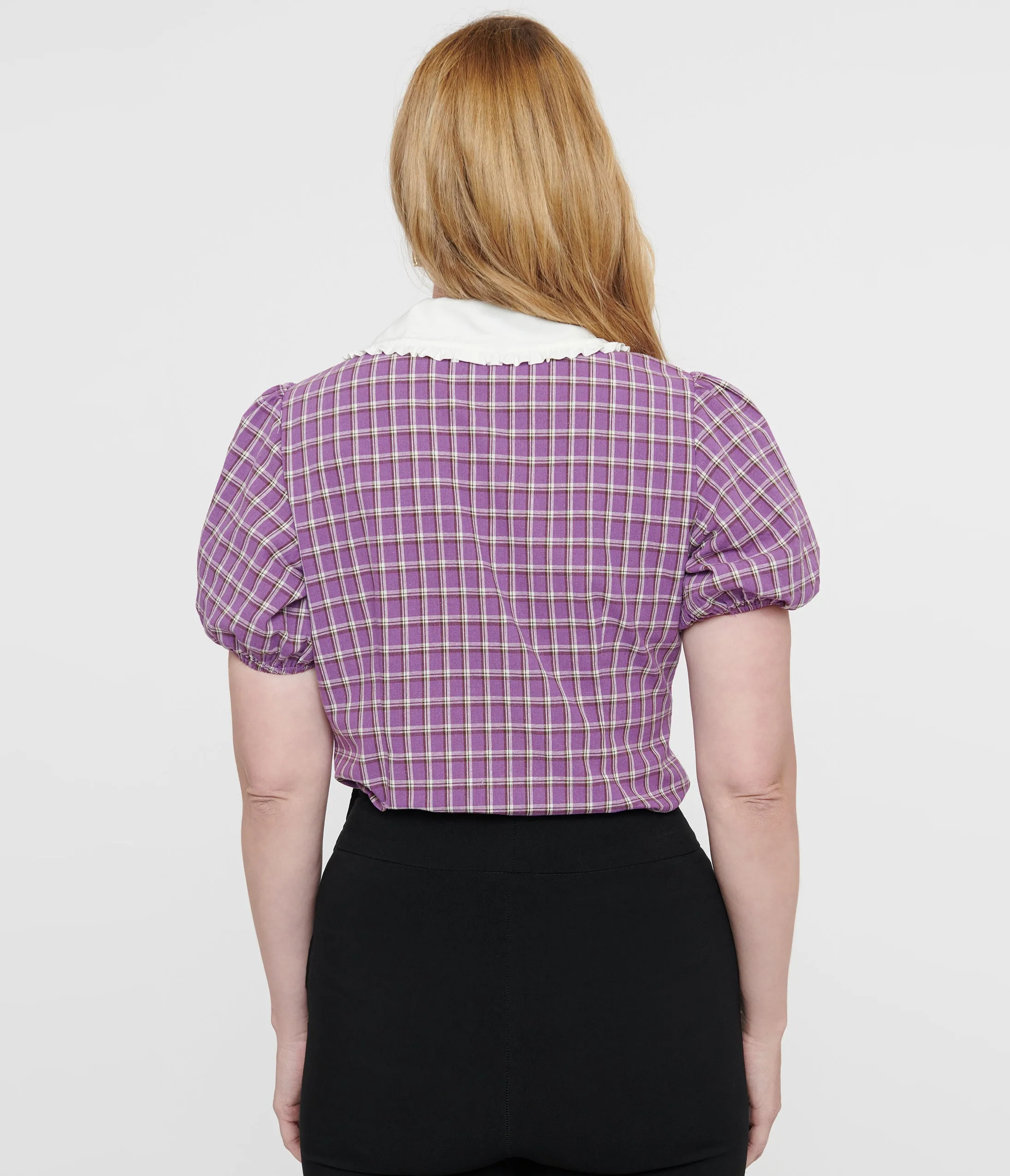 Unique Vintage 1930s Purple Plaid Oversized Collar Blouse Collar Blouse