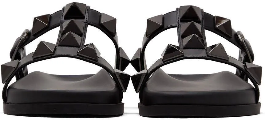 Valentino Garavani Black Roman Stud Flat Slide Sandals