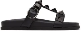 Valentino Garavani Black Roman Stud Flat Slide Sandals