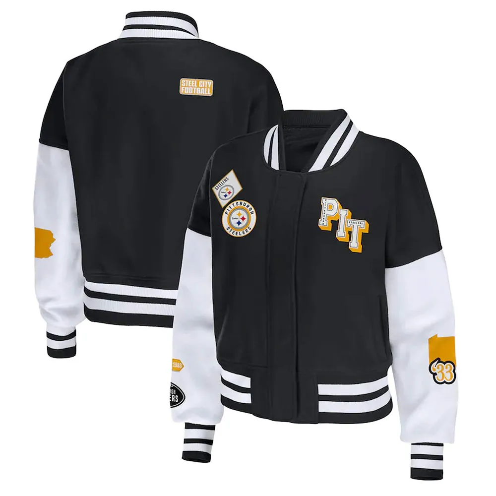 Varsity Pittsburgh Steelers Erin Andrews Black and White Jacket