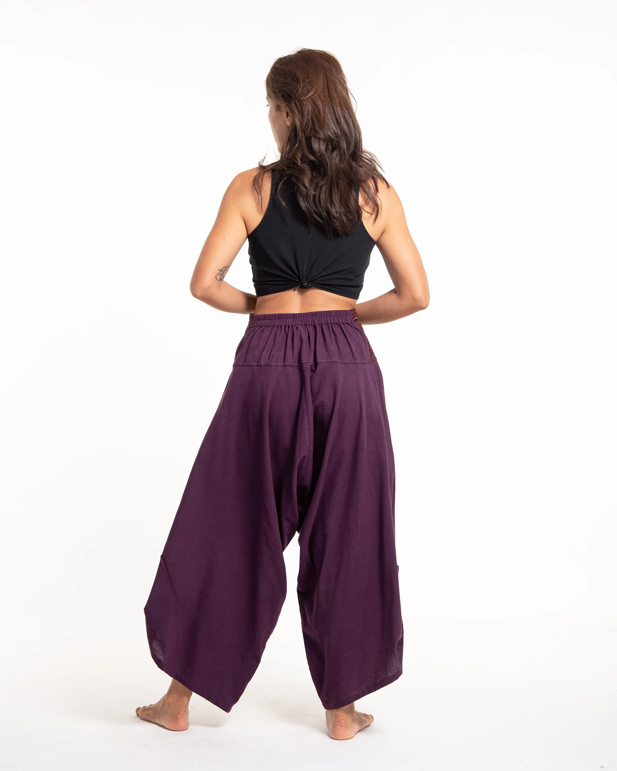 Women's Thai Button Up Cotton Pants with Hill Tribe Trim Purple